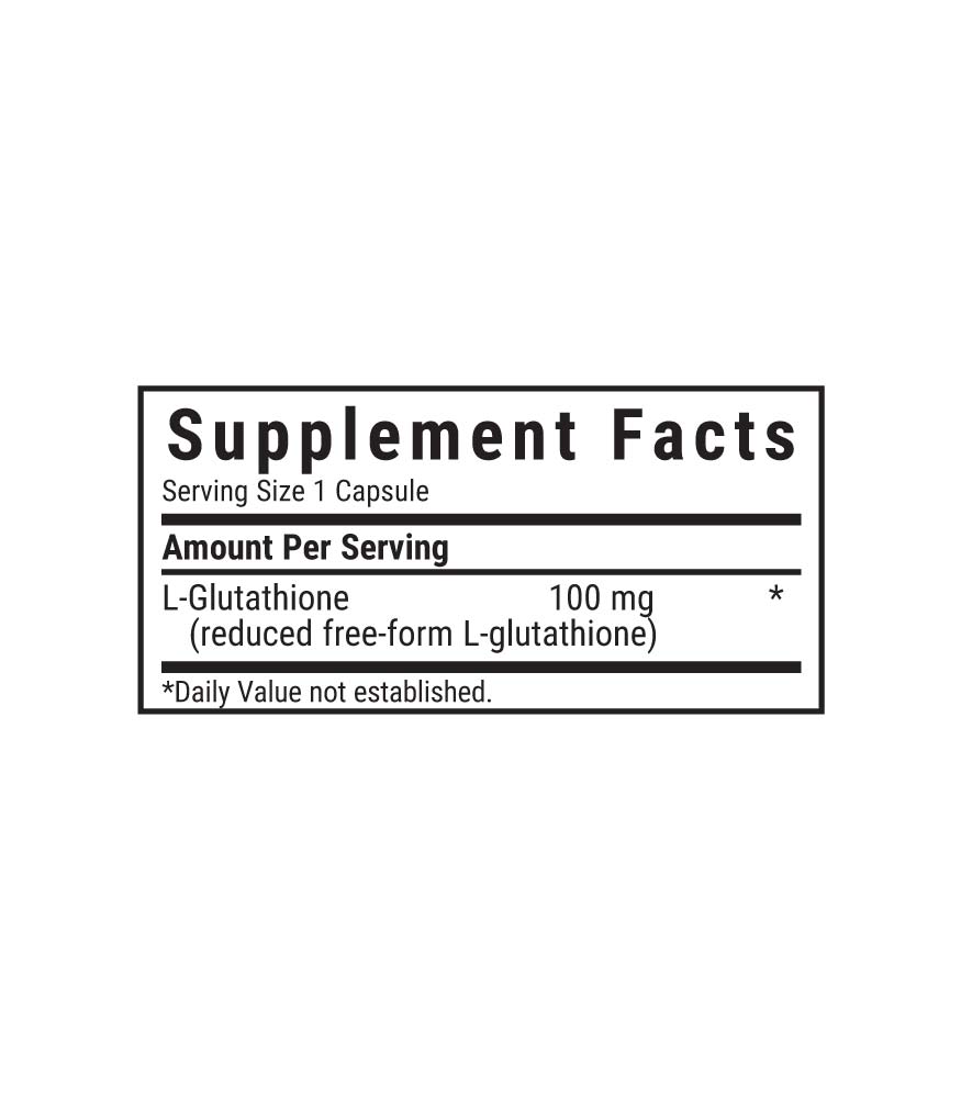Bluebonnet’s L-Glutathione 100 mg supplement facts panel