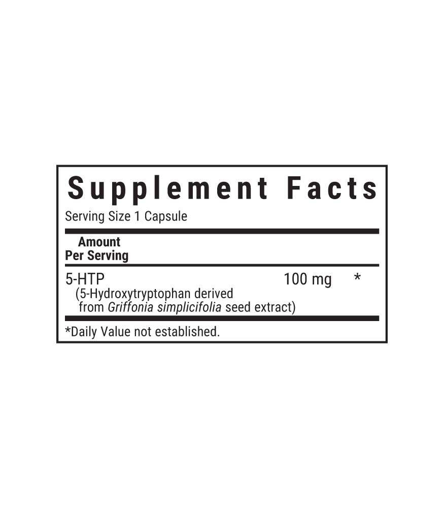 Bluebonnet's 5-HTP 100 mg supplement facts panel
