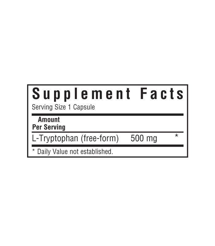 Bluebonnet’s L-Tryptophan 500 mg supplement facts panel
