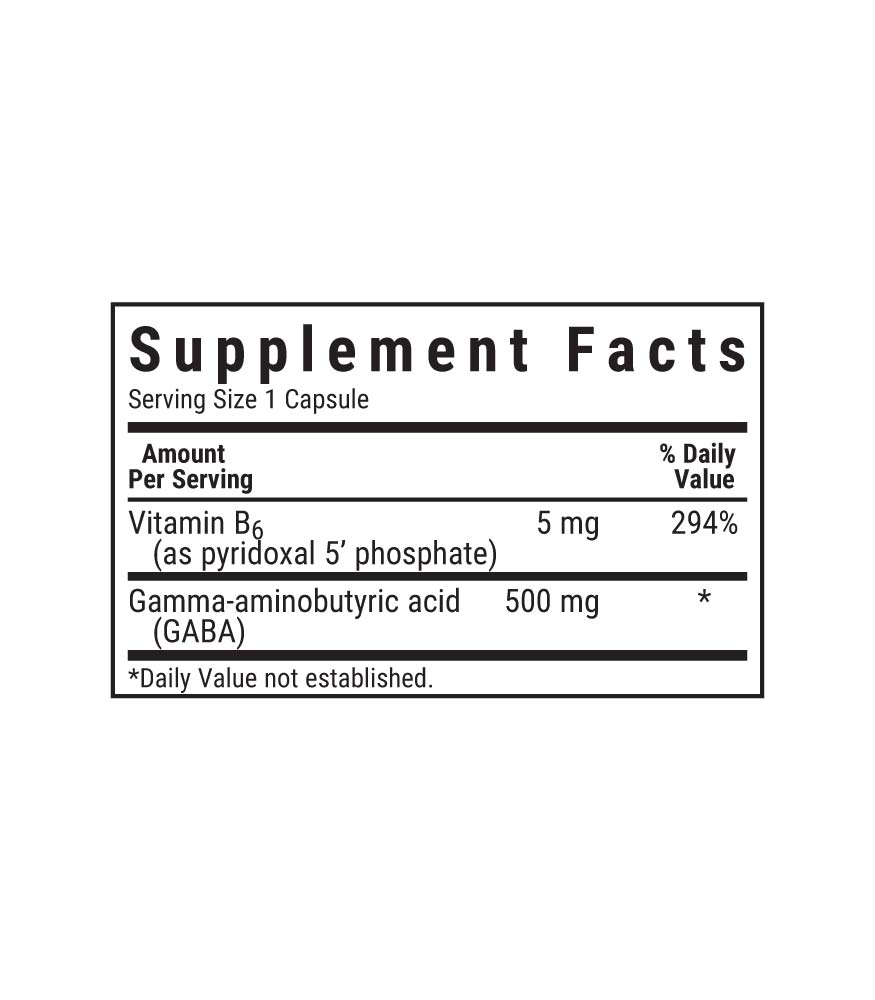 Bluebonnet’s GABA 500 mg supplement facts panel
