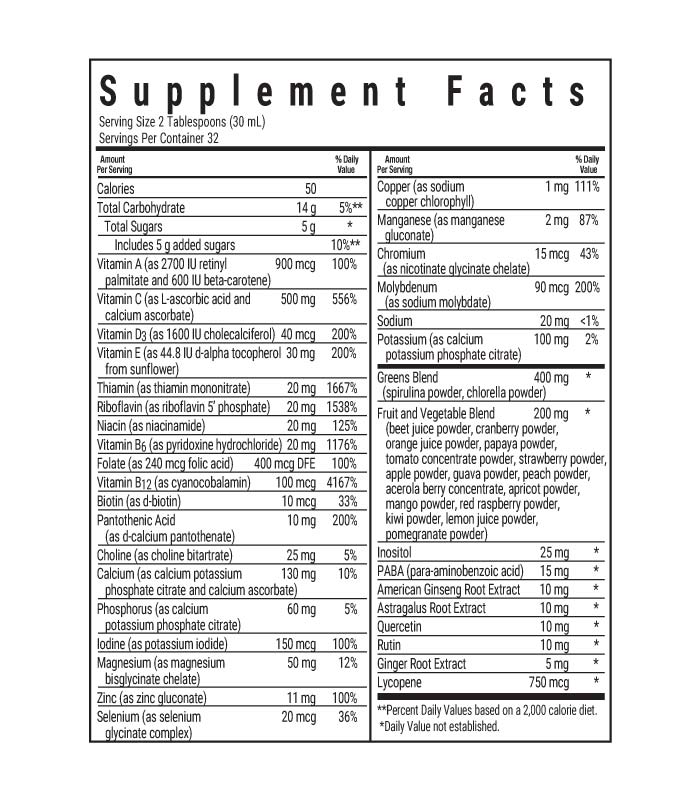 Bluebonnet’s Liquid Multi supplement facts panel