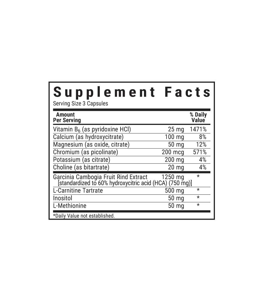 Bluebonnet’s Skinny Garcinia Vegetable Capsules, supplement facts panel