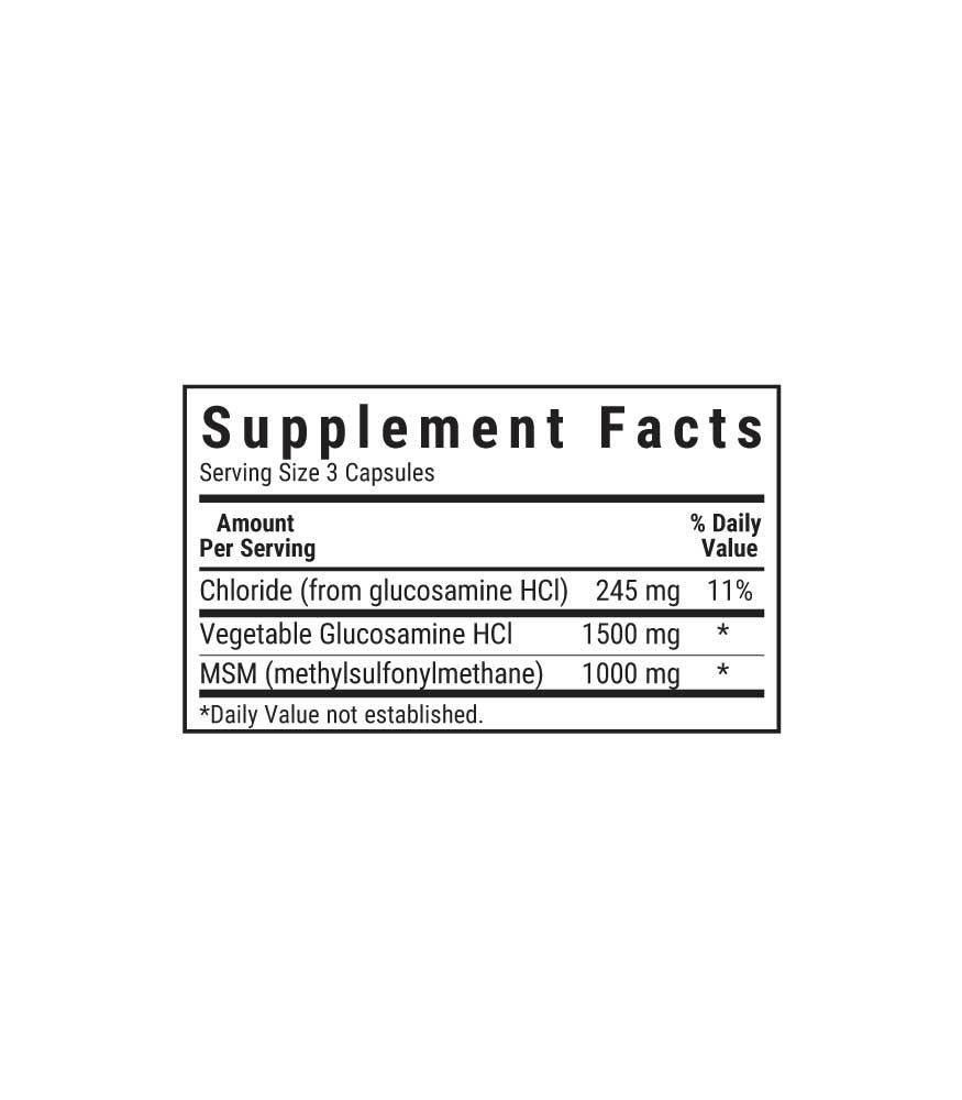 Bluebonnet’s Vegetarian Glucosamine MSM (Shellfish-Free) Vegetable Capsules, supplement facts panel