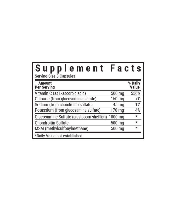 Bluebonnet’s Glucosamine Chondroitin Sulfate & MSM Vegetable Capsules, supplement facts panel