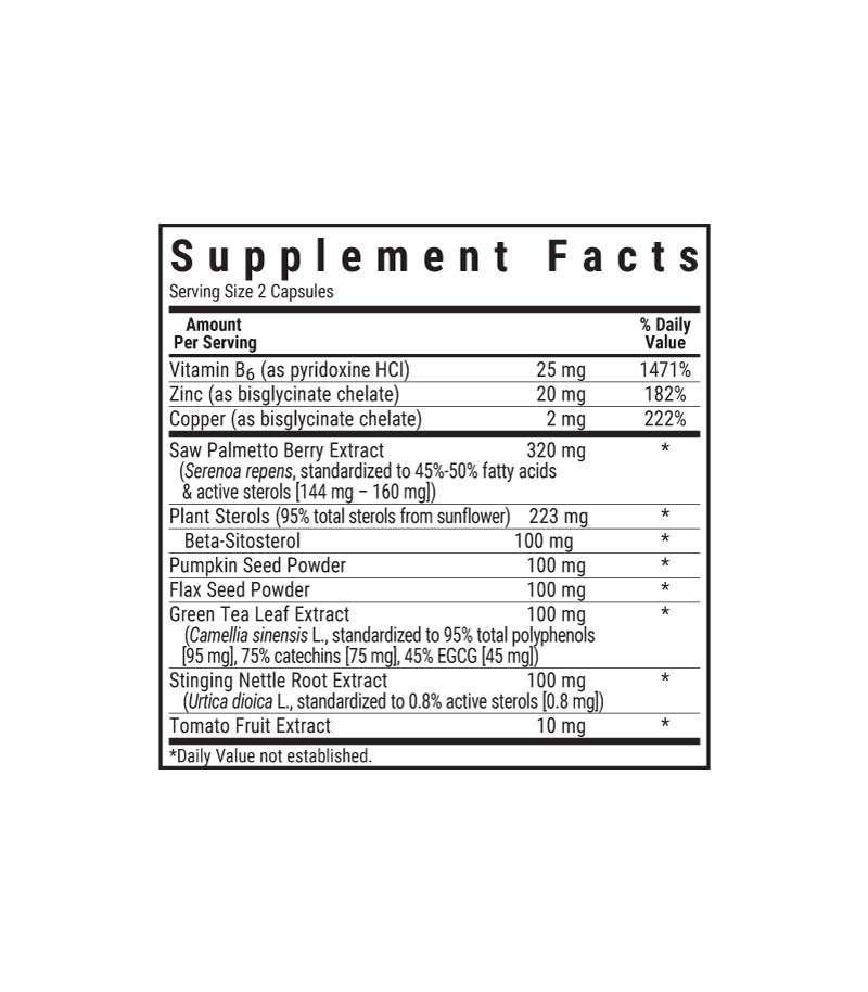 Bluebonnet’s MPX 1000 Prostate Support Vegetable Capsules, supplement facts panel