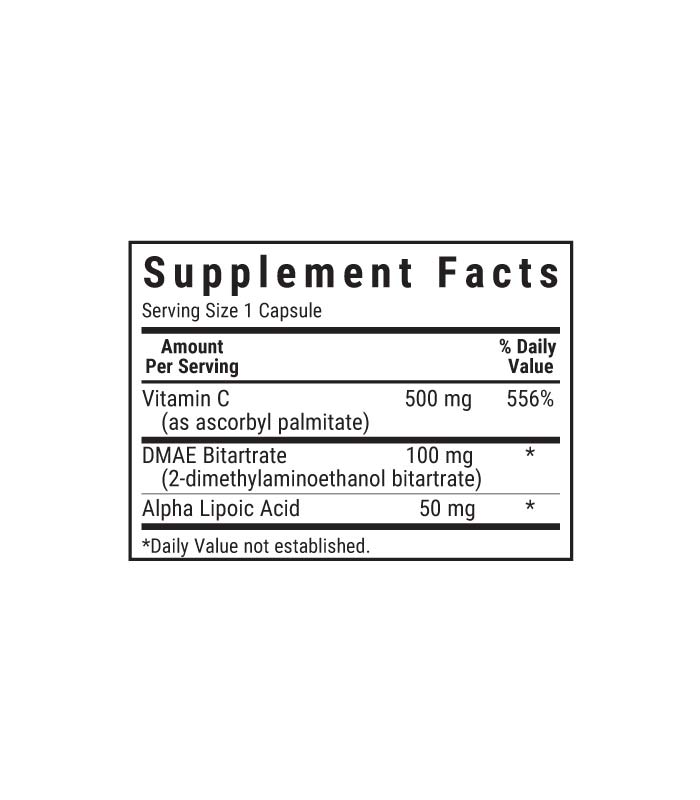 Bluebonnet’s Age-Less Skin Formula Vegetable Capsules supplement facts panel