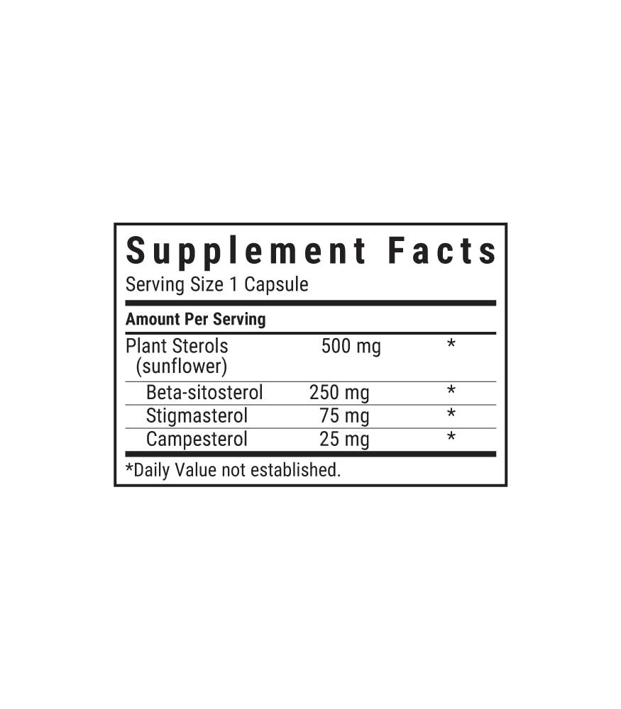 Bluebonnet’s Plant Sterols 500 mg Vegetable Capsules, supplement facts panel