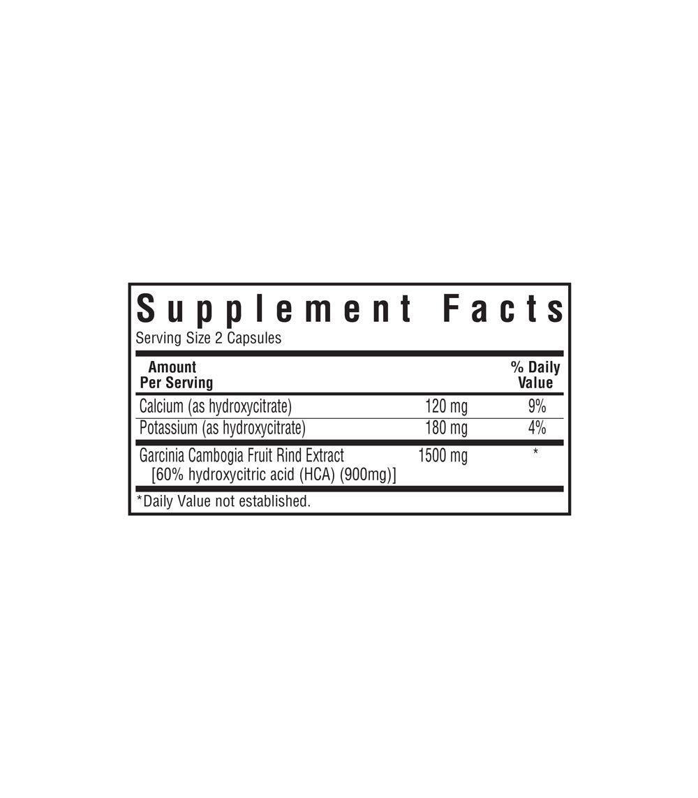 Bluebonnet’s Super Fruit Garcinia Cambogia Fruit Rind Extract Vegetable Capsules supplement facts panel