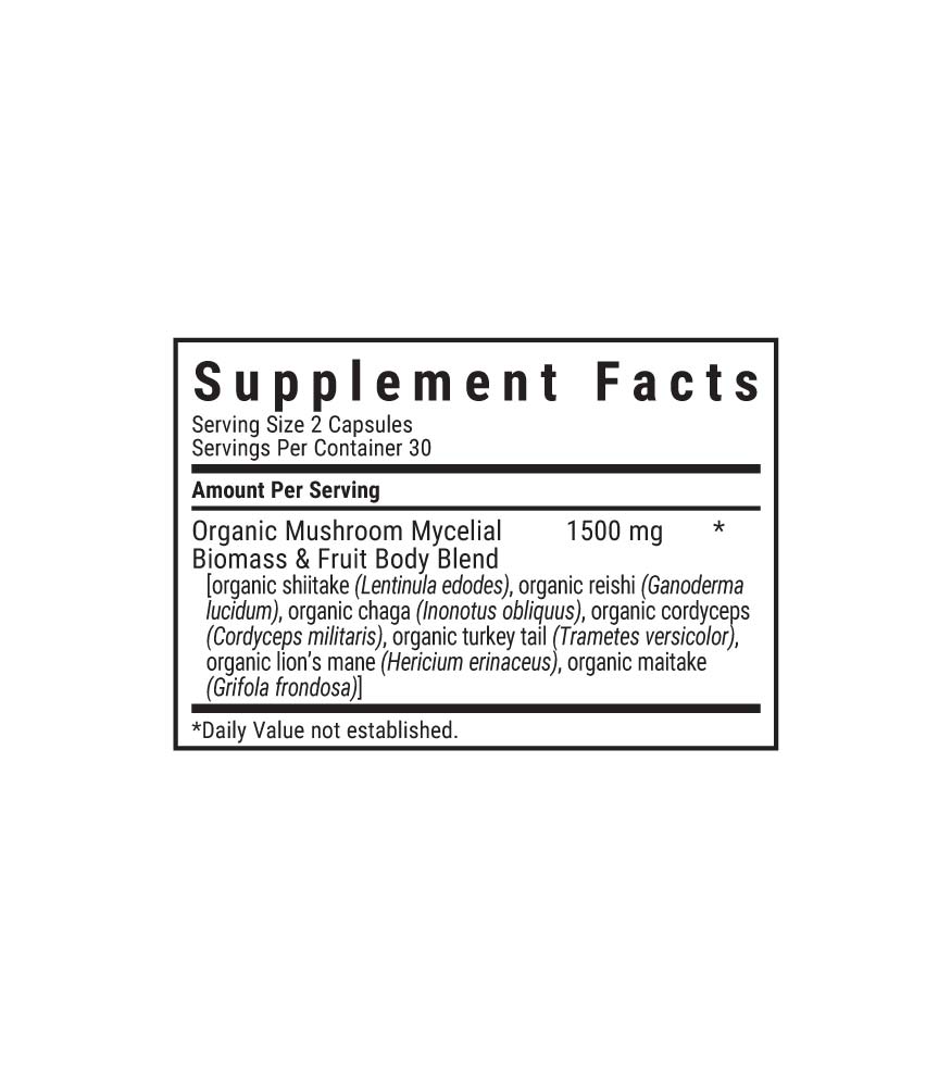 Bluebonnet’s Myco-7 Mushroom Defense Vegetable Capsules, supplement facts panel