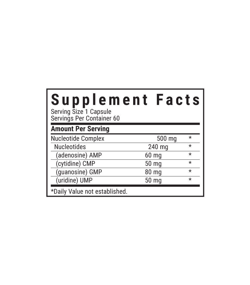 Bluebonnet’s Nucleotide Complex 500 mg Capsules supplement facts panel