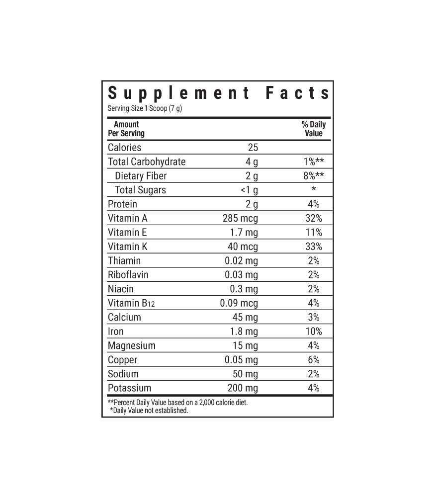 Bluebonnet’s OrganicGreens supplement facts panel