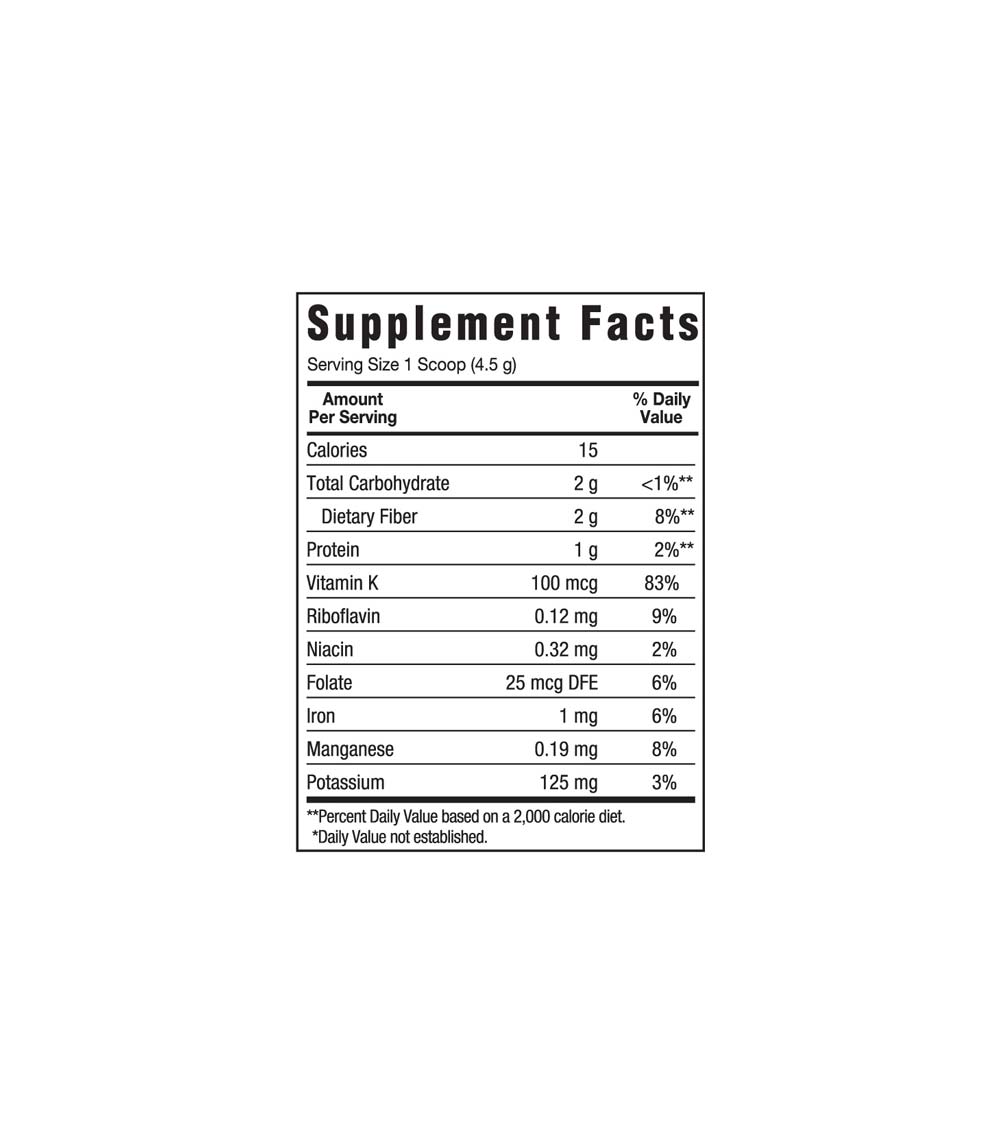 Bluebonnet’s Organic WheatGrass Powder , supplement facts panel