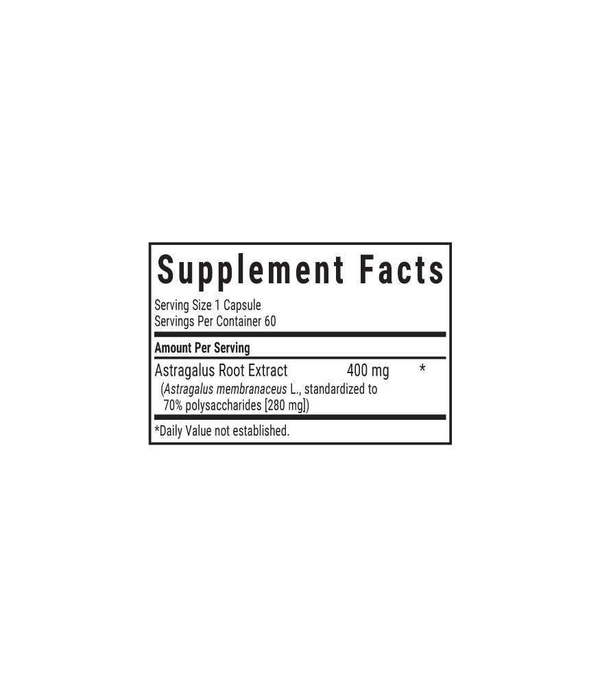 Bluebonnet’s Astragalus Root Extract Vegetable Capsules, supplement facts panel