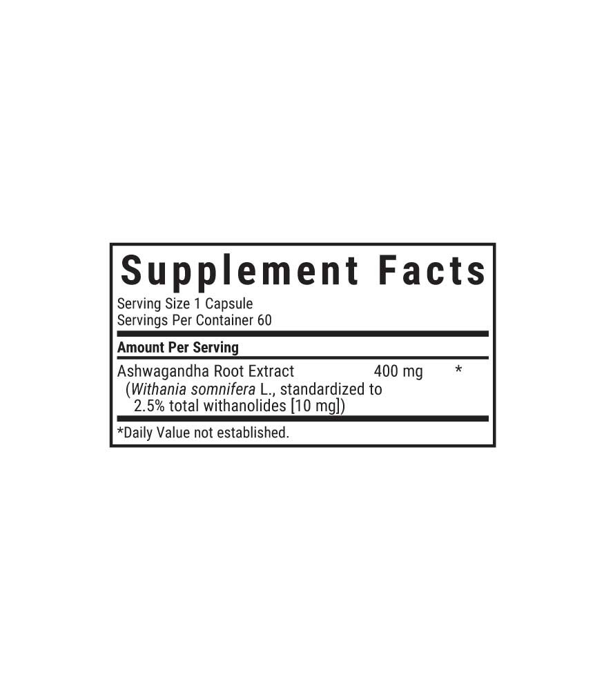 Bluebonnet’s Ashwagandha Root Extract Vegetable Capsules, supplement facts panel