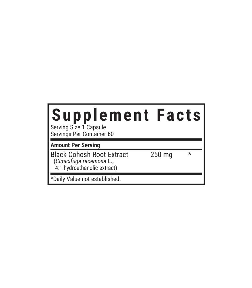 Bluebonnet’s Black Cohosh Root Extract Vegetable Capsules, supplement facts panel