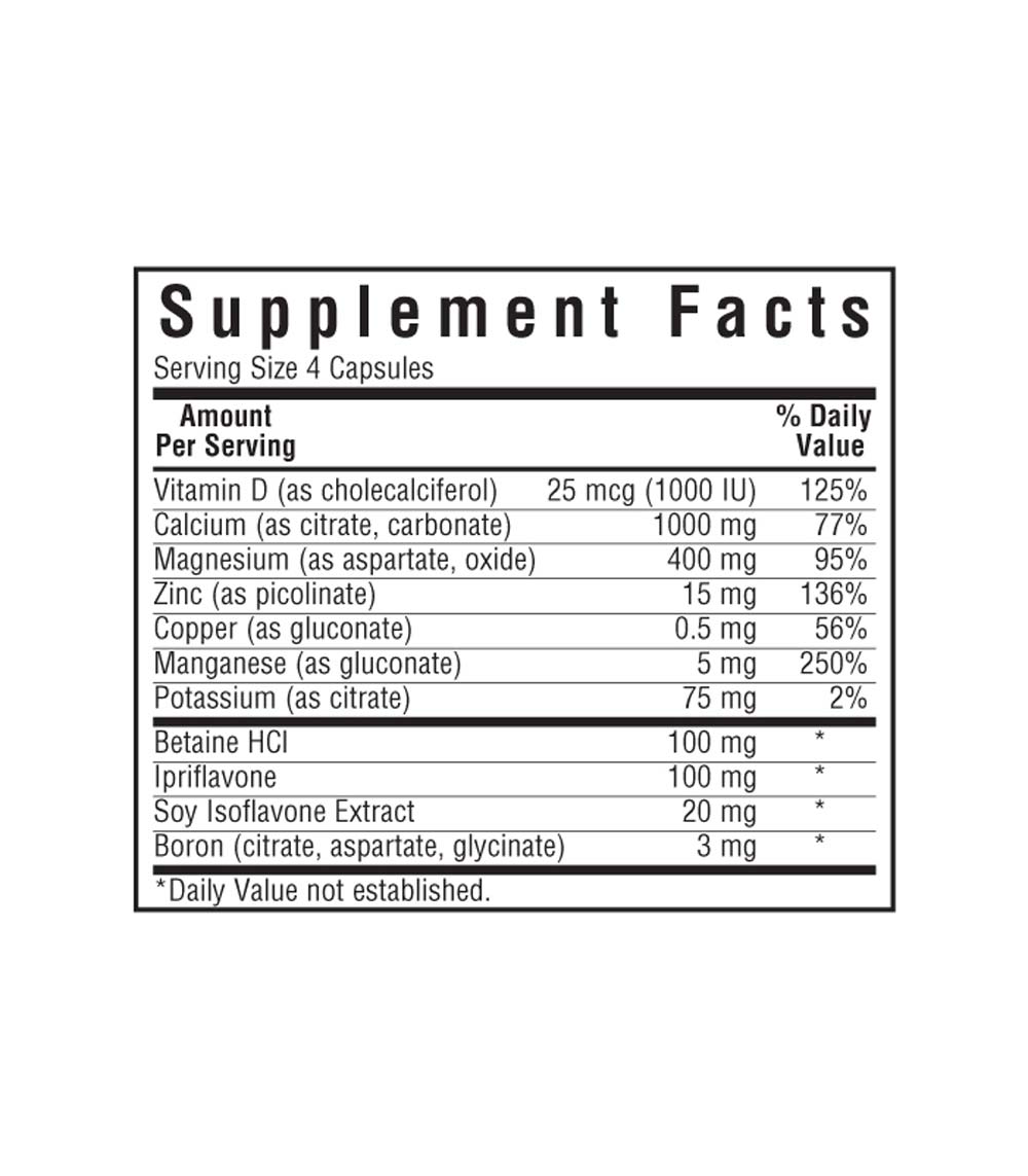 Bluebonnet’s Super Boron Bone Formula Vegetable Capsules supplement facts panel