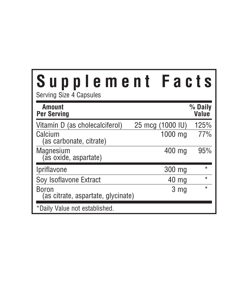 Bluebonnet’s Osteo-Bone Formula Vegetable Capsules supplement facts panel