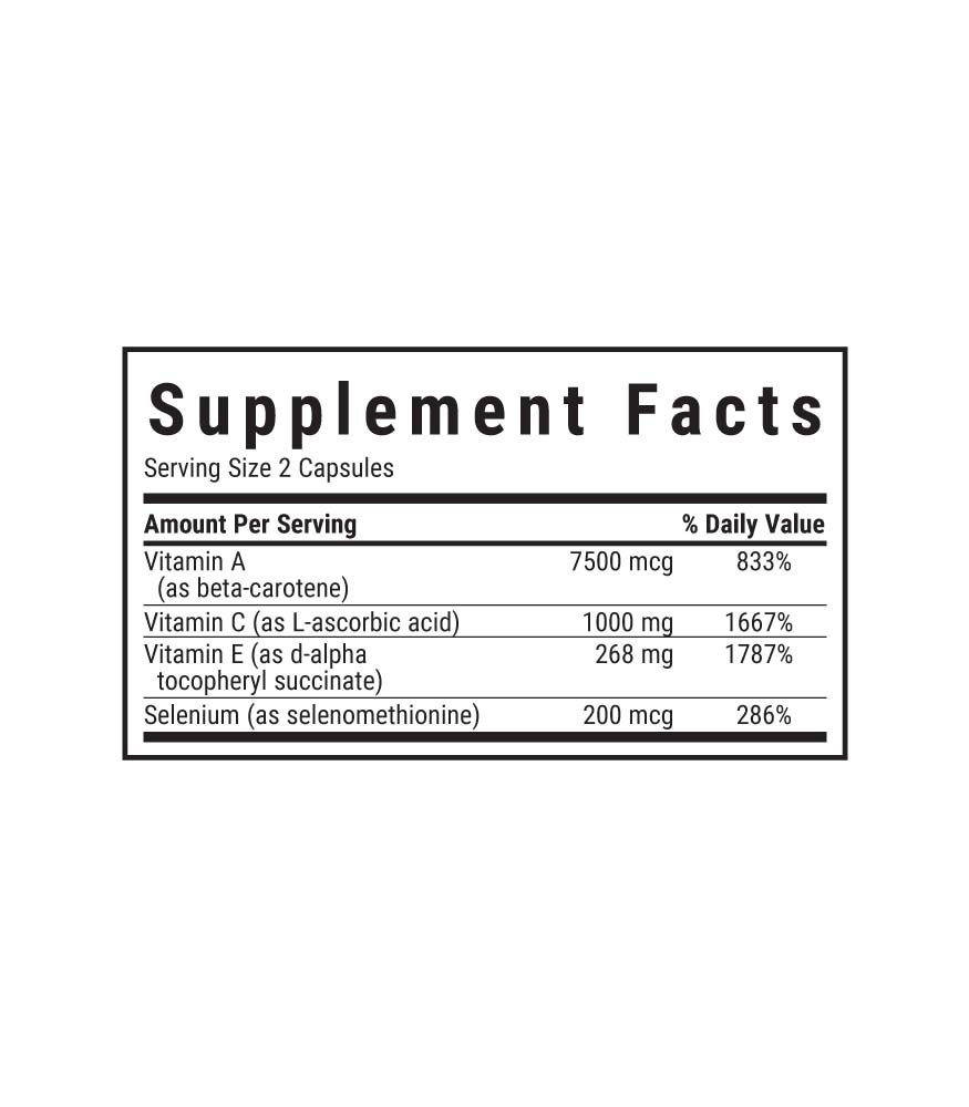 Bluebonnet’s Beta-Carotene, C, E and Selenium Vegetable Capsules supplement facts panel