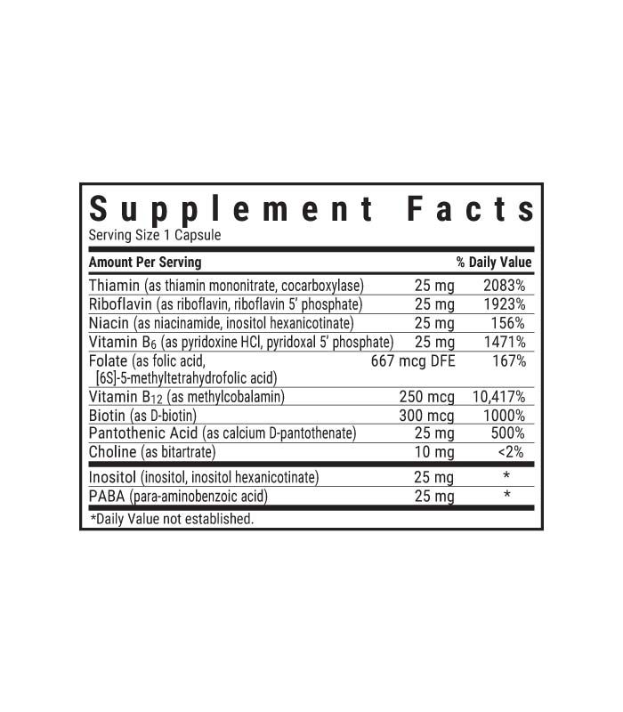 Bluebonnet’s CellularActive Coenzyme B-Complex Vegetable Capsules supplement facts panel