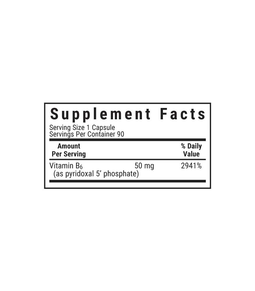 Bluebonnet’s CellularActive® P5P 50 mg Vegetable Capsules supplement facts panel