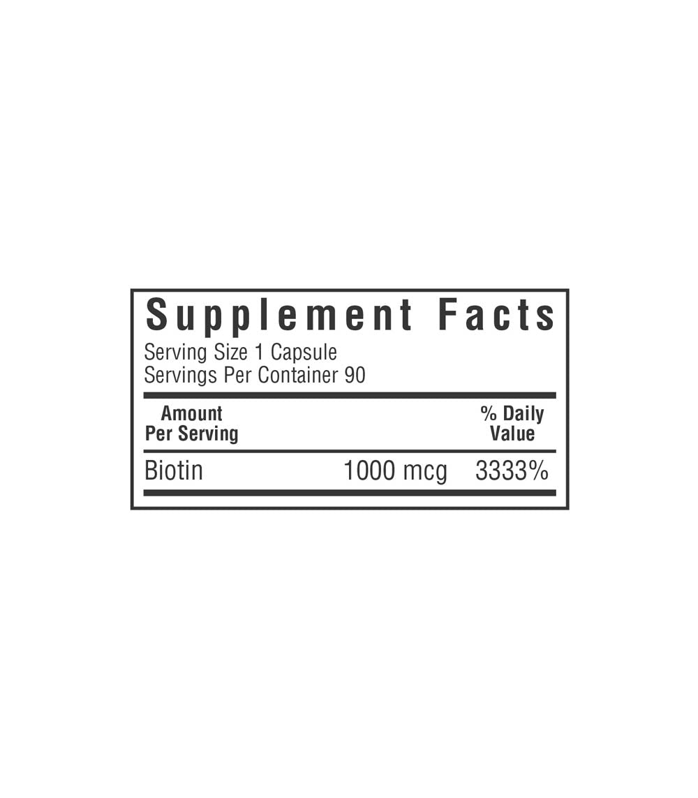 Bluebonnet’s Biotin 1000 mcg Vegetable Capsules, supplement facts panel