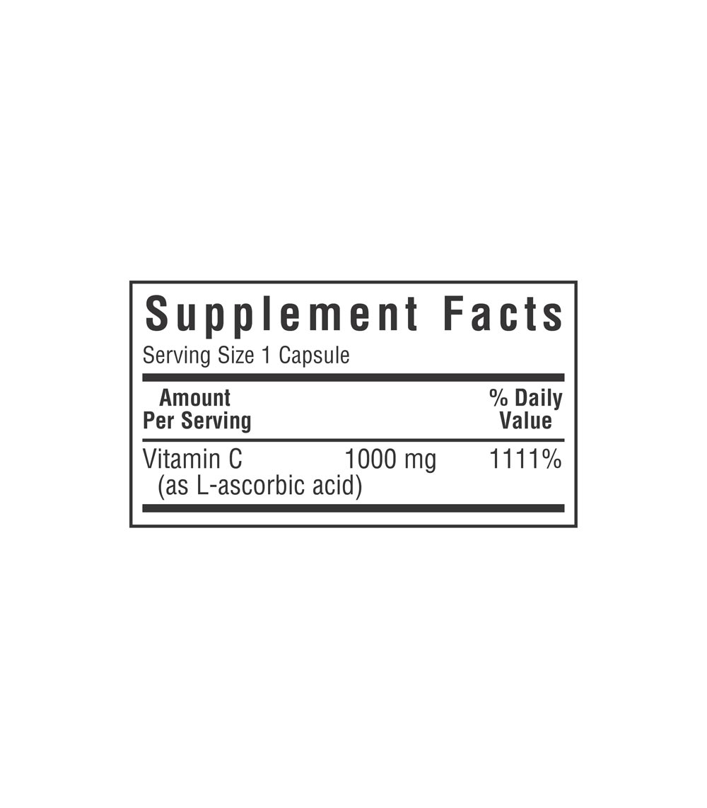 Bluebonnet Nutrition's Vitamin C-1000 mg Vegetable Capsules, supplement facts panel