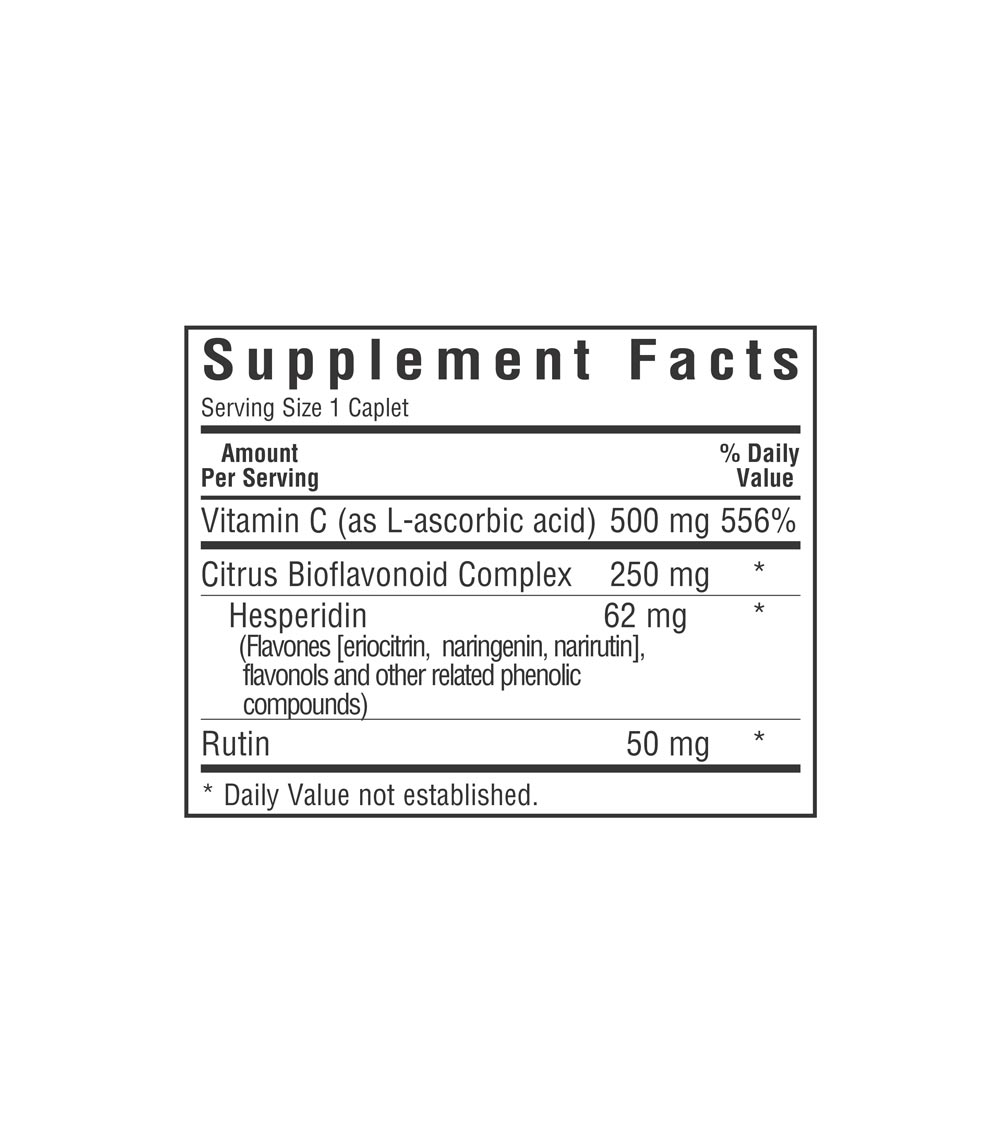 Bluebonnet’s C-500 mg & Bioflavonoids Caplets, supplement facts panel