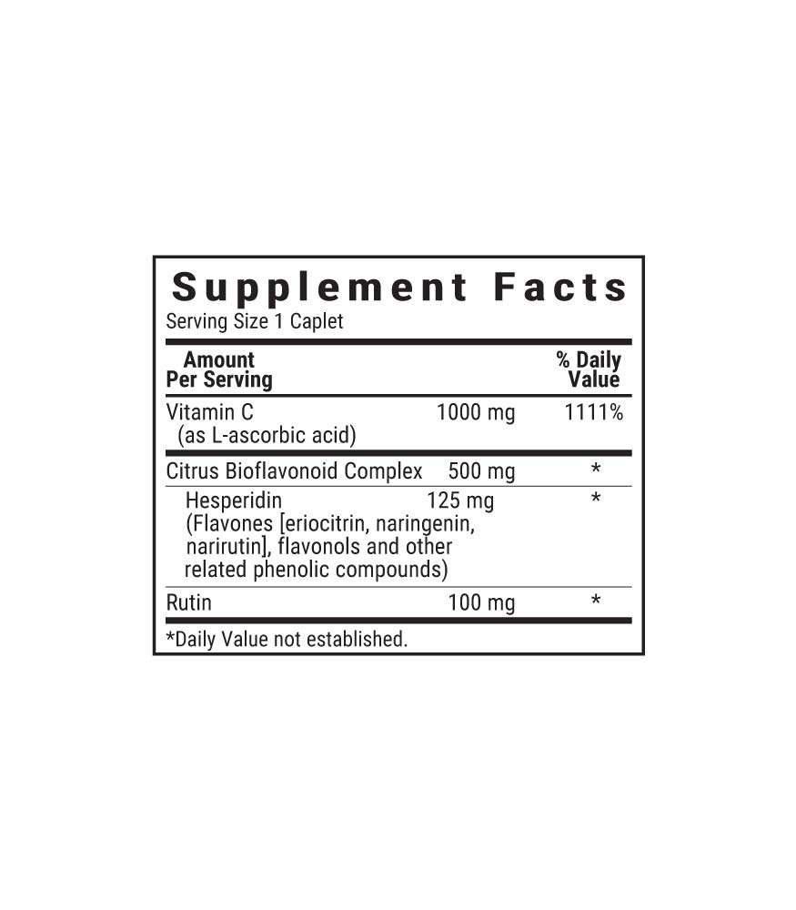 Bluebonnet’s C-1000 mg & Bioflavonoids Caplets supplement facts panel