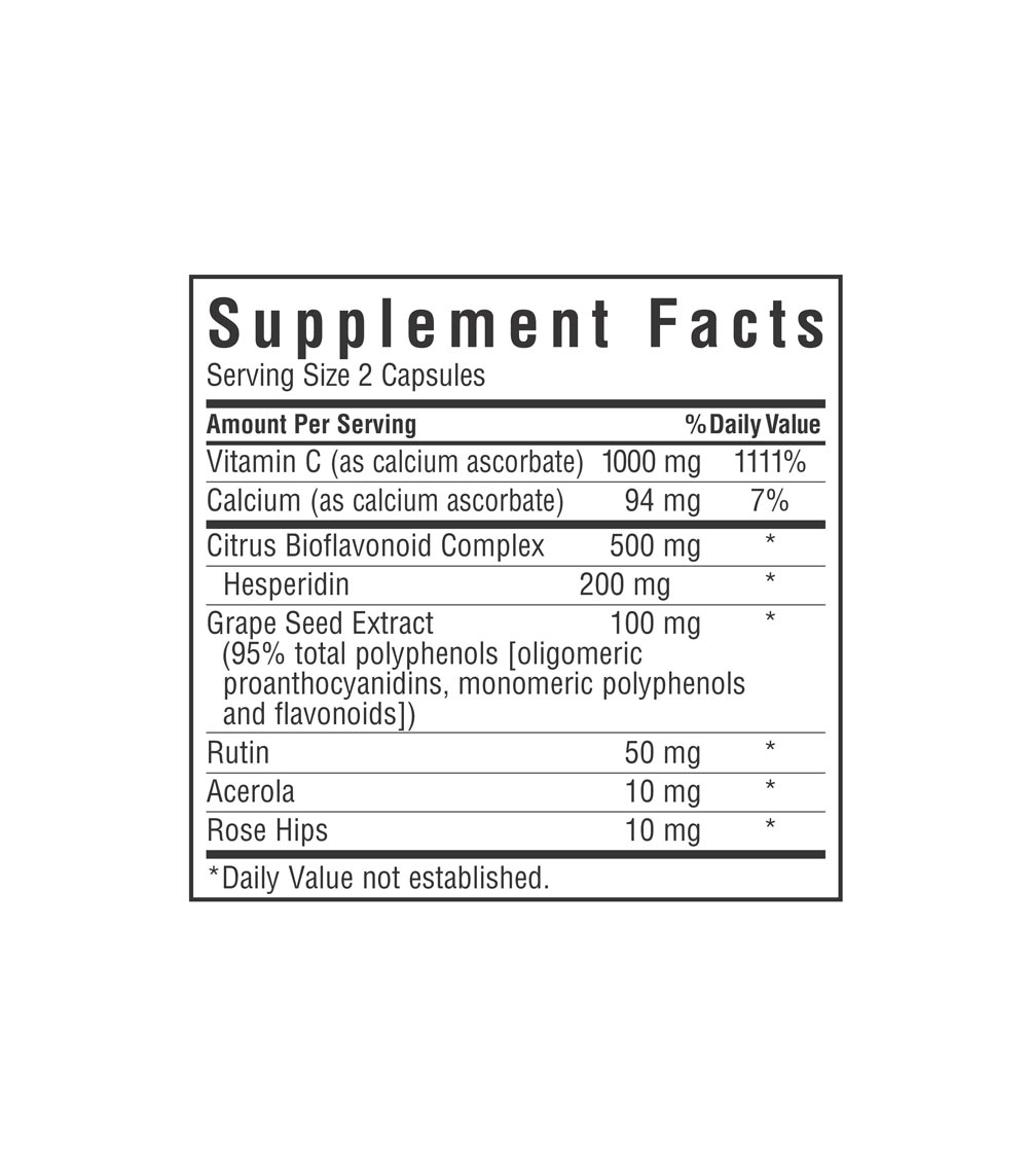 Bluebonnet’s Optimum-C Formula Vegetable Capsules, supplement facts panel