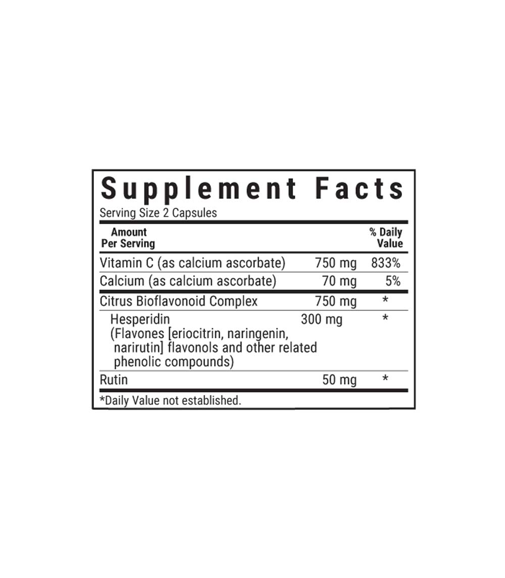 Bluebonnet’s Mega Bio-C Formula Vegetable Capsules, supplement facts panel