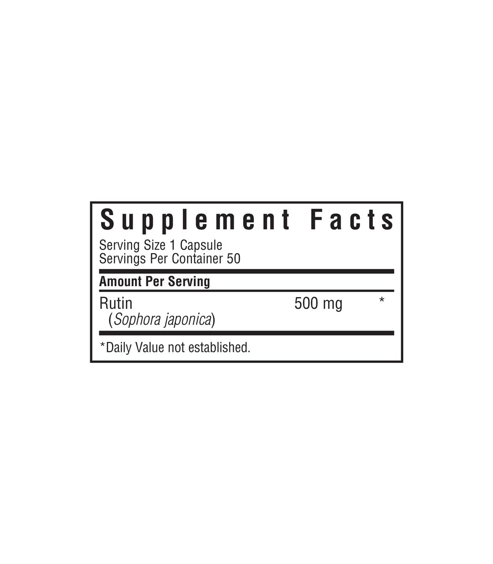 Bluebonnet’s Rutin 500 mg Vegetable Capsules, supplement facts panel