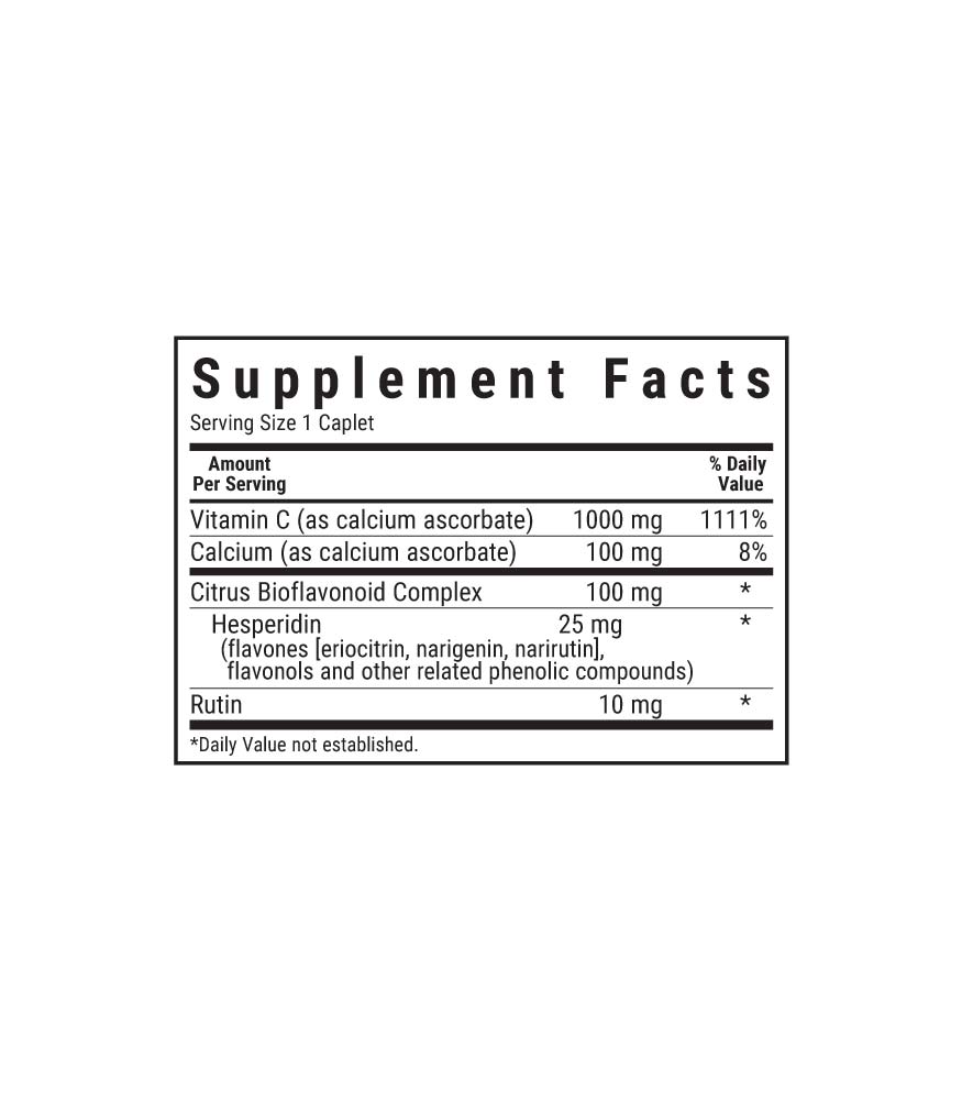 Bluebonnet Nutrition's BUFFERED VITAMIN C-1000 mg caplets, supplement facts panel