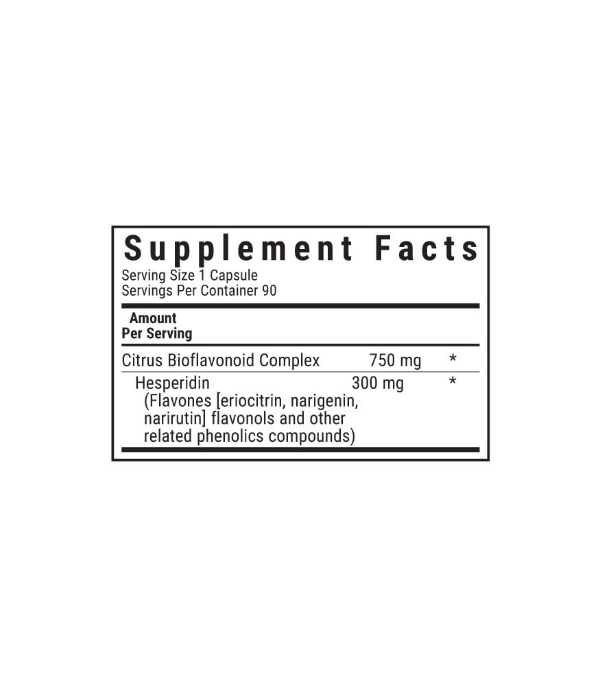 Bluebonnet’s Citrus Bioflavonoid Complex 750 mg 90 Vegetable Capsules, supplement facts panel