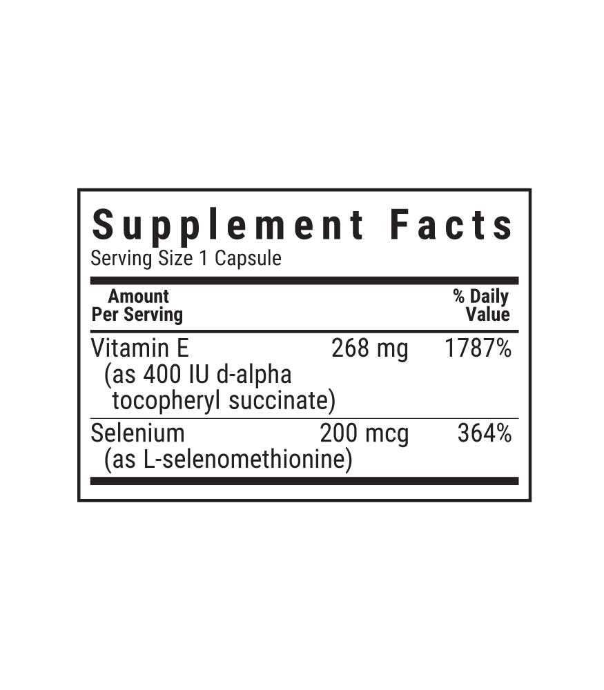 Dry E-268 mg (400 IU) & Selenium Vegetable Capsules, supplement facts panel