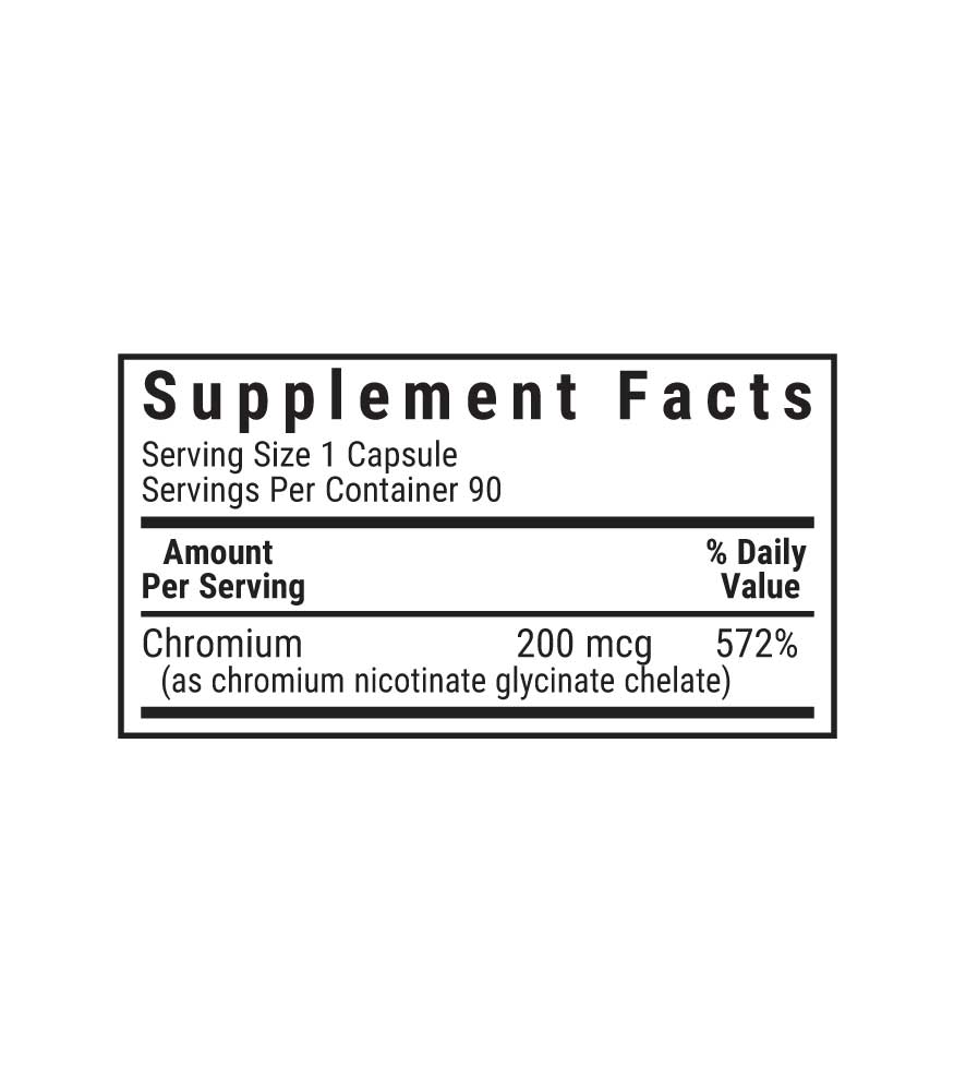 Bluebonnet's Chelated Chromium Vegetable Capsules, supplement facts panel