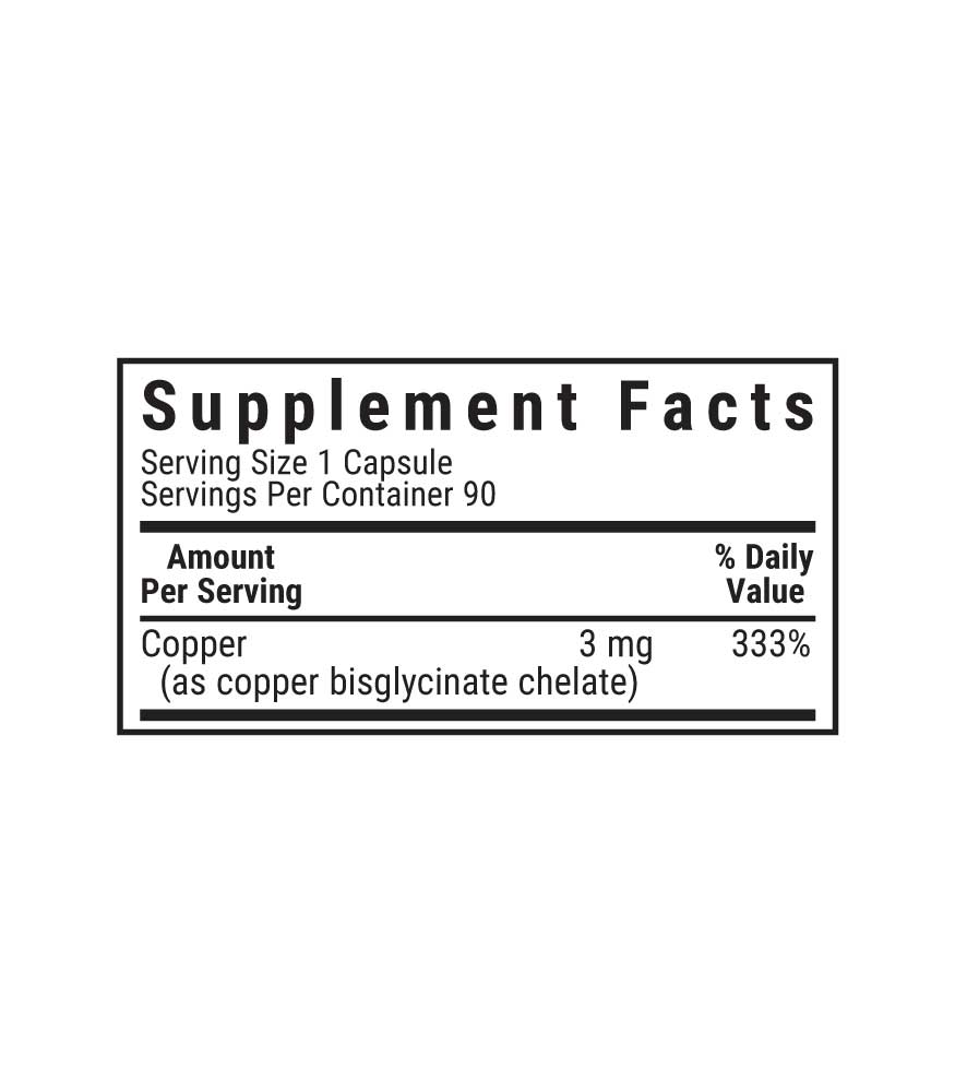 Bluebonnet's Chelated Copper Vegetable Capsules, supplement facts panel