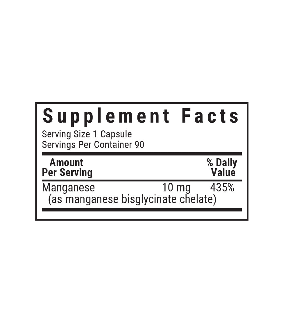 Bluebonnet's Chelated Manganese Vegetable Capsules, supplement facts panel