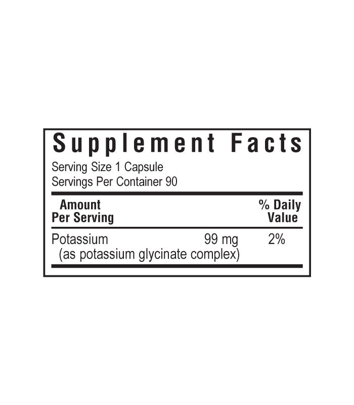Bluebonnet's Potassium Glycinate Vegetable Capsules, supplement facts panel
