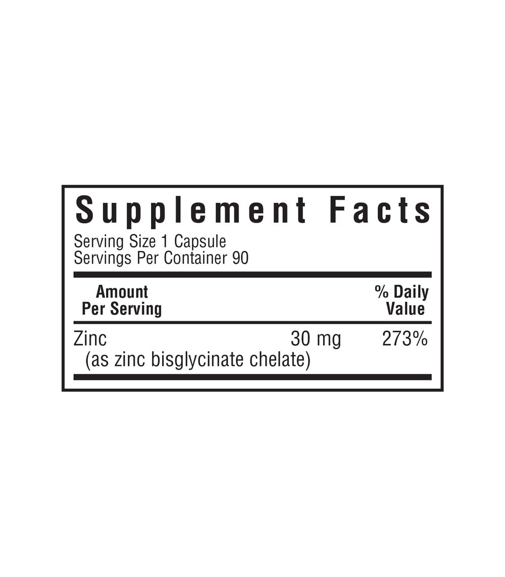 Bluebonnet's Chelated Zinc Vegetable Capsules, supplement facts panel