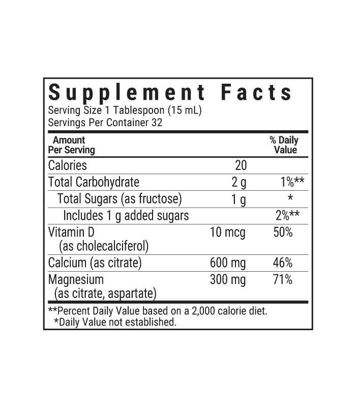 Bluebonnet's Liquid Calcium Magnesium Citrate with Vitamin D3, 16 fl oz, supplement facts panel