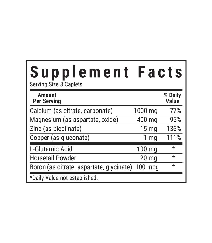 Bluebonnet's Calcium Magnesium & Zinc Caplets, supplement facts panel