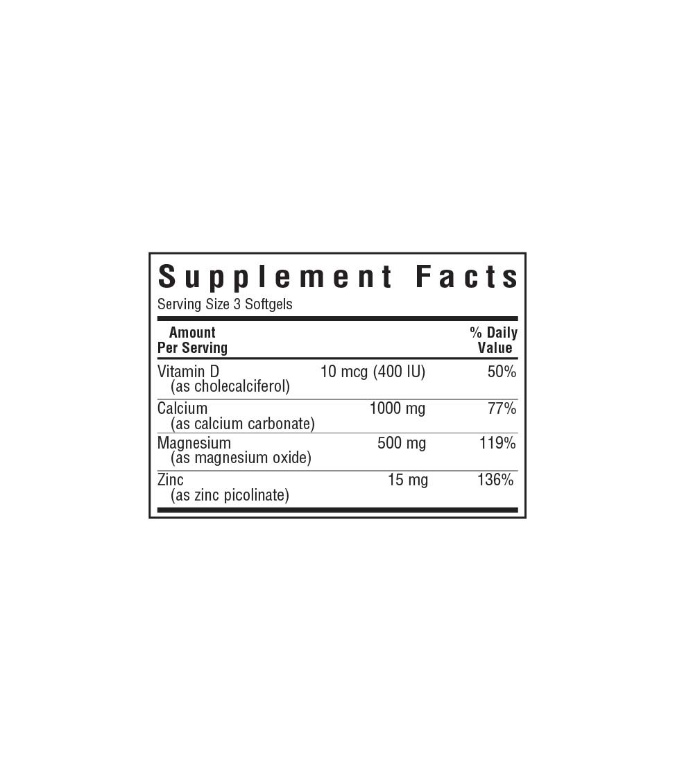 Bluebonnet's Calcium Magnesium Zinc Softgels, supplement facts panel
