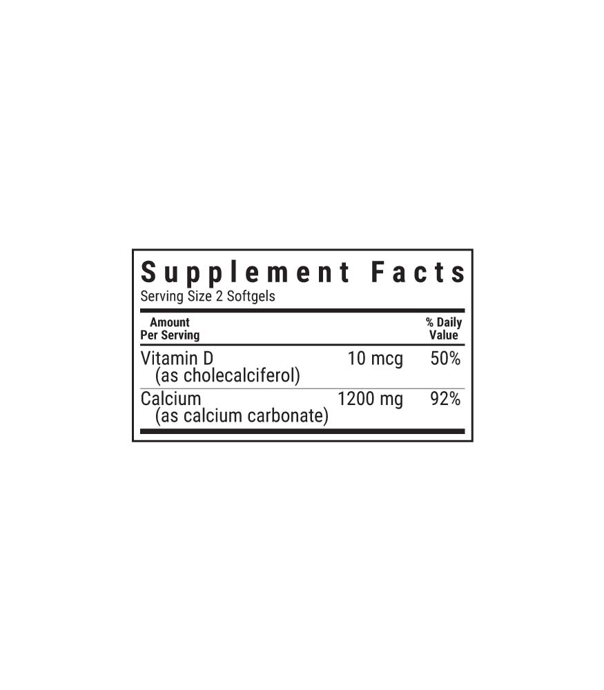 Bluebonnet’s Milk-Free Calcium 1200 mg & Vitamin D3 Softgels, supplement facts panel