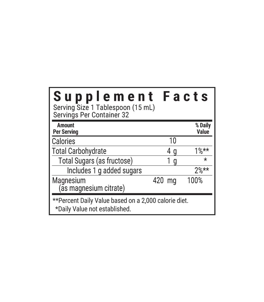 Bluebonnet's Liquid Magnesium Citrate mixed berry flavor, supplement facts panel