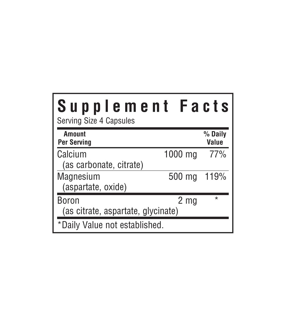 Bluebonnet's Calcium Magnesium Boron Vegetable Capsules, supplement facts panel
