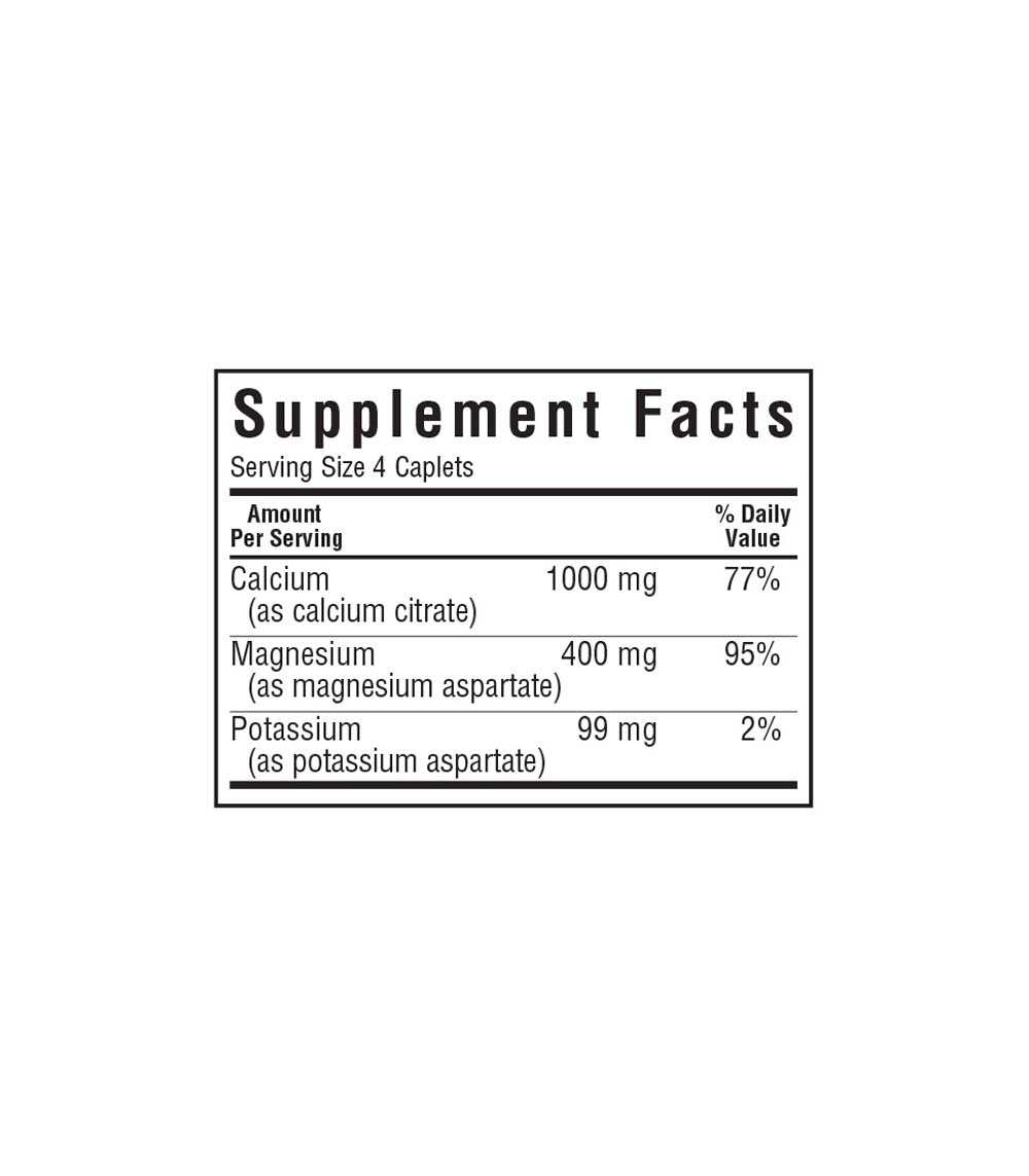 Bluebonnet's Calcium Magnesium Potassium Caplets, supplement facts panel