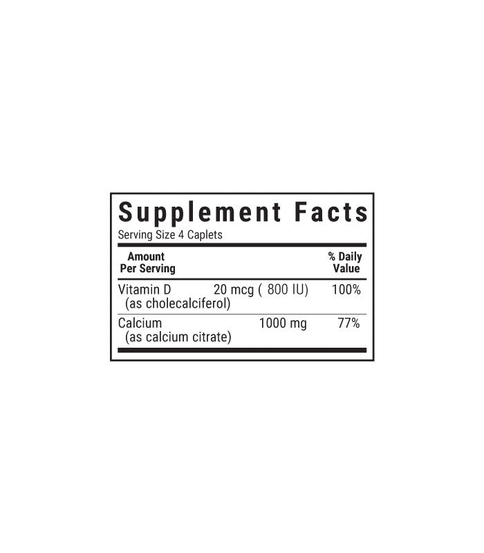 Bluebonnet's Calcium Citrate and Vitamin D3 Caplets, supplement facts panel