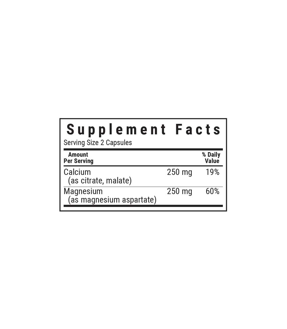 Bluebonnet's Calcium Magnesium 1:1 Vegetable Capsules, supplement facts panel