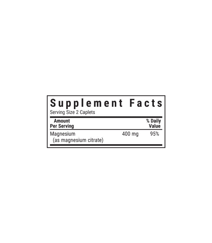 Bluebonnet's Magnesium Citrate 400 mg caplets, supplement facts panel