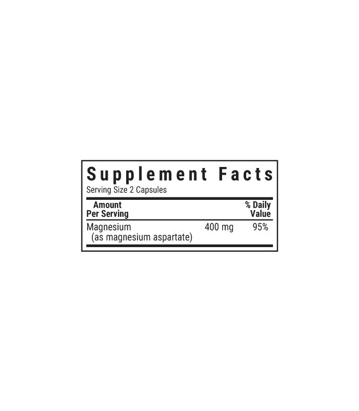 Bluebonnet's Magnesium Aspartate Vegetable Capsules, supplement facts panel